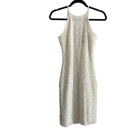 Lulus Women S Ivory Floral Lace Sleeveless High Neck Open Back Mini Dress - Picture 1 of 10